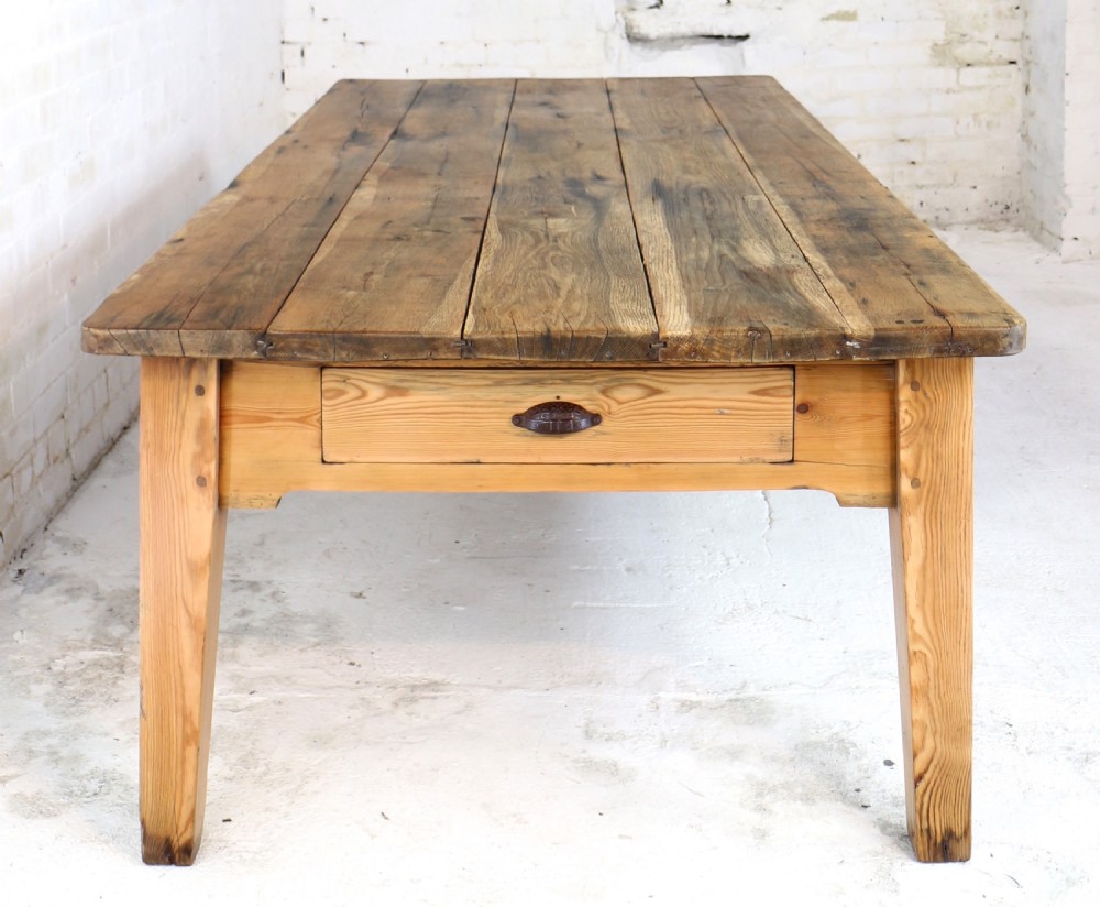 19th Century Scottish Estate Large Oak & Pitch Pine Kitchen Preparation Table View V