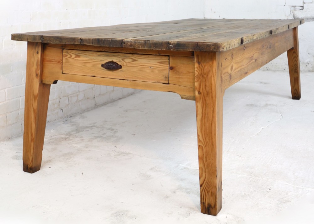 19th Century Scottish Estate Large Oak & Pitch Pine Kitchen Preparation Table View VI