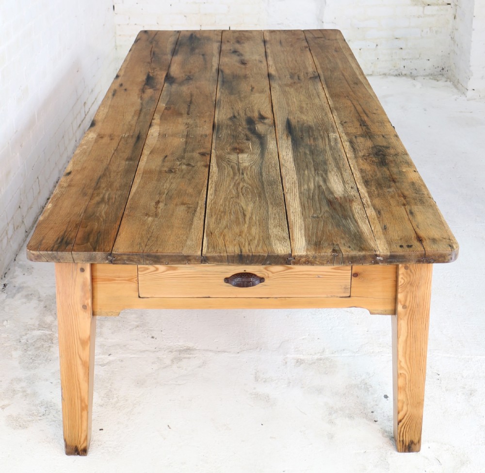 19th Century Scottish Estate Large Oak & Pitch Pine Kitchen Preparation Table View VII