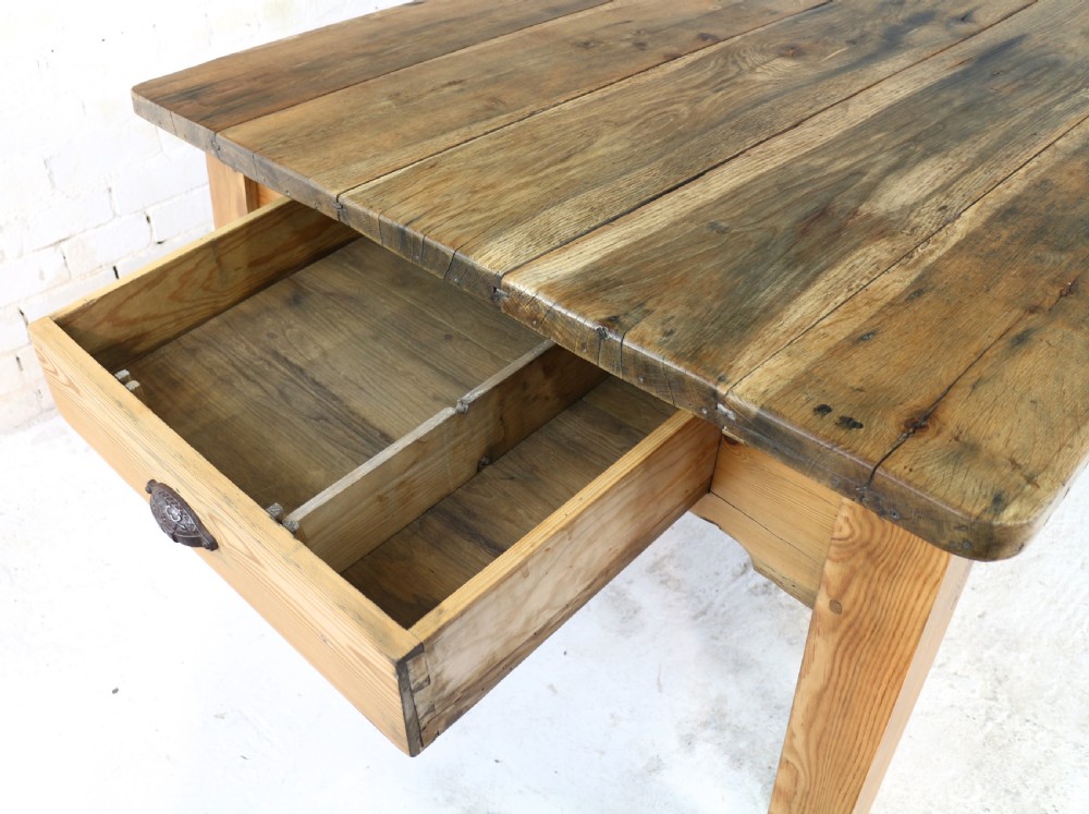 19th Century Scottish Estate Large Oak & Pitch Pine Kitchen Preparation Table View IX