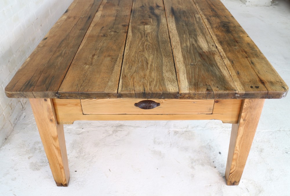 19th Century Scottish Estate Large Oak & Pitch Pine Kitchen Preparation Table View XI