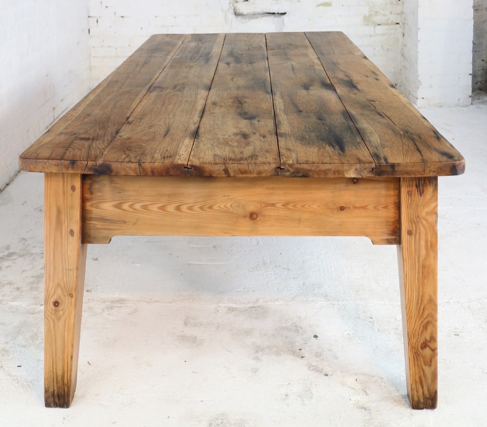 19th Century Scottish Estate Large Oak & Pitch Pine Kitchen Preparation Table View XIX