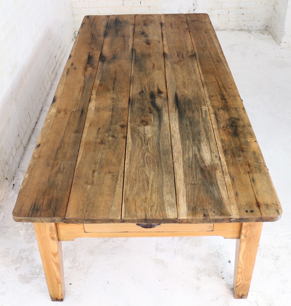 19th Century Scottish Estate Large Oak & Pitch Pine Kitchen Preparation Table View XXX