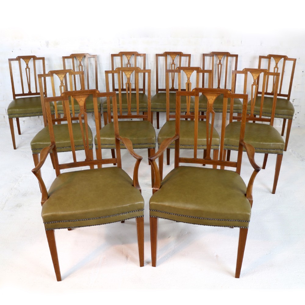 Set of Twelve Sheraton Revival Mahogany Inlaid Dining Chairs by James Garvie & Sons, Aberdeen (12)