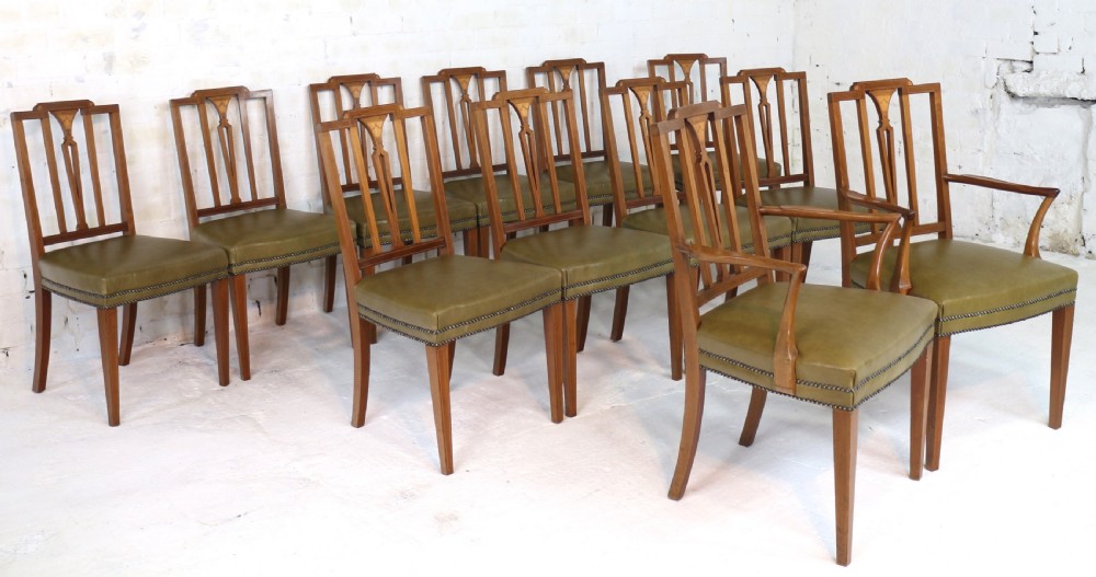 Set of Twelve Sheraton Revival Mahogany Inlaid Dining Chairs by James Garvie & Sons, Aberdeen (12) View II