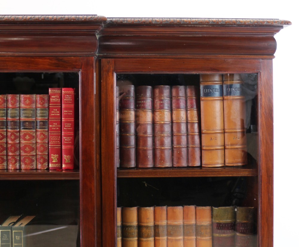 Victorian Breakfront Carved Mahogany Glazed Bookcase View II