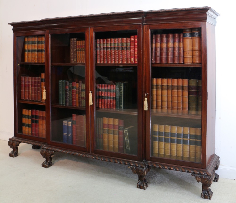 Victorian Breakfront Carved Mahogany Glazed Bookcase View III
