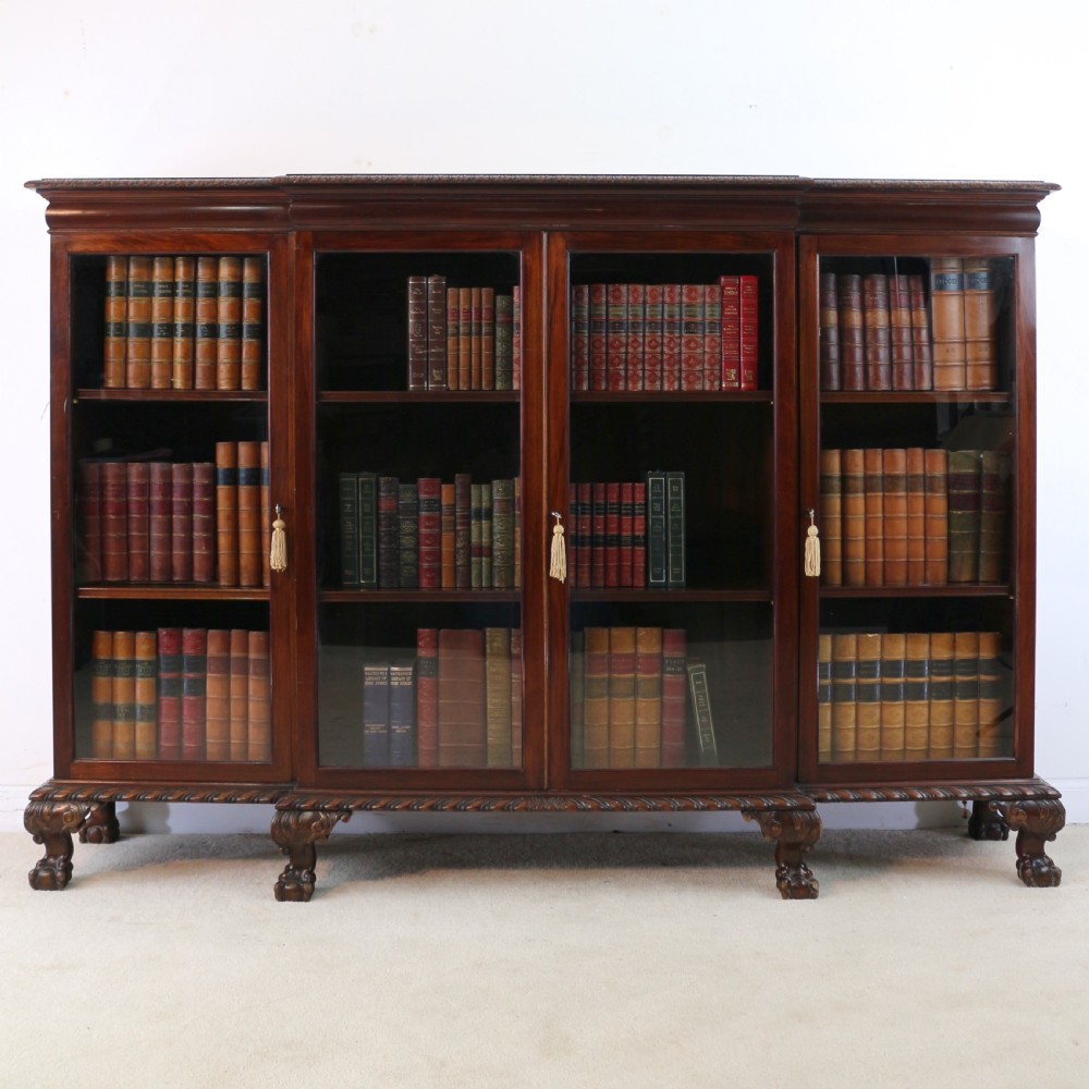 Victorian Breakfront Carved Mahogany Glazed Bookcase View IV