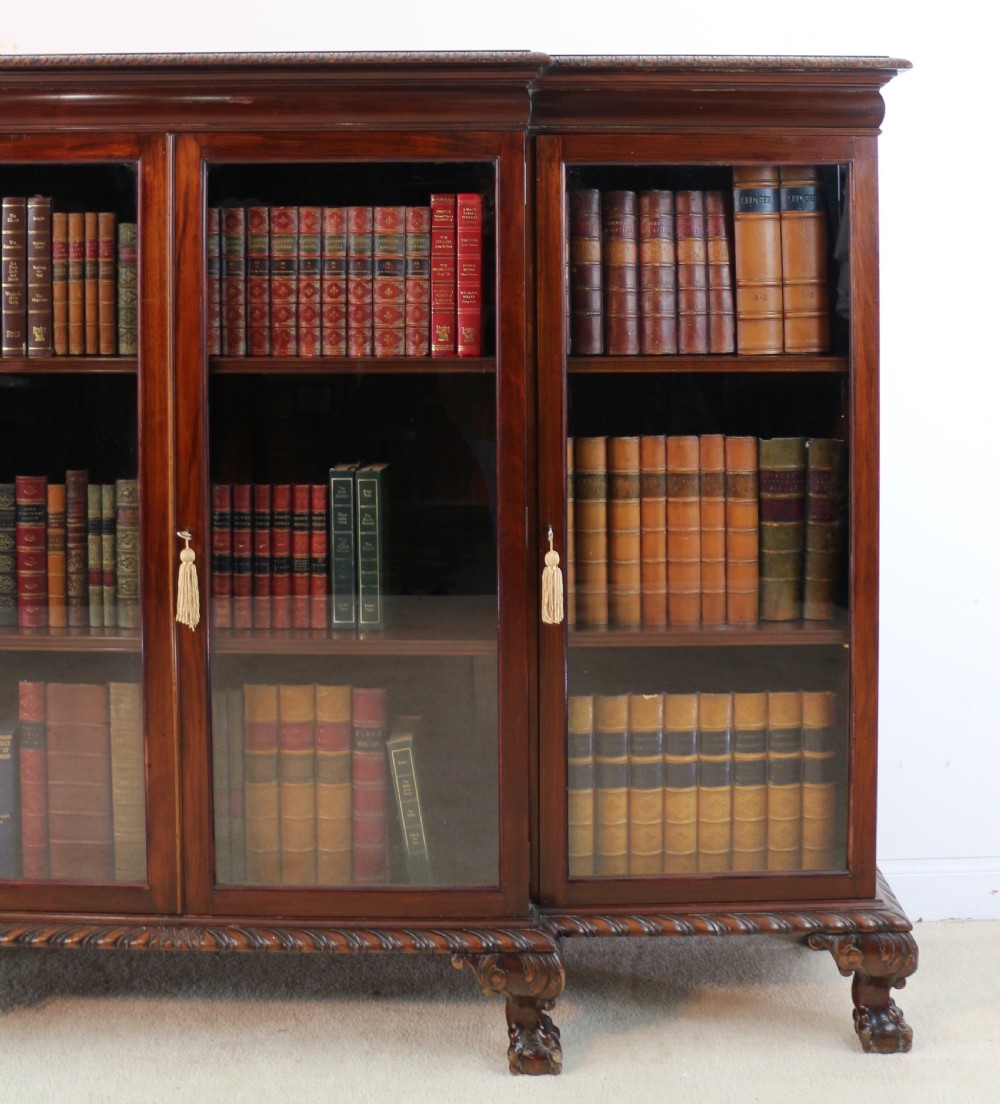Victorian Breakfront Carved Mahogany Glazed Bookcase View V