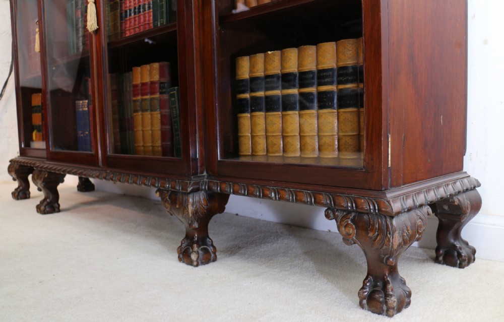 Victorian Breakfront Carved Mahogany Glazed Bookcase View XI