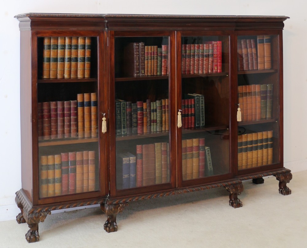 Victorian Breakfront Carved Mahogany Glazed Bookcase View XIX