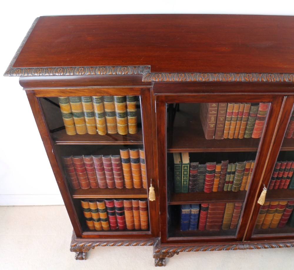 Victorian Breakfront Carved Mahogany Glazed Bookcase View XX