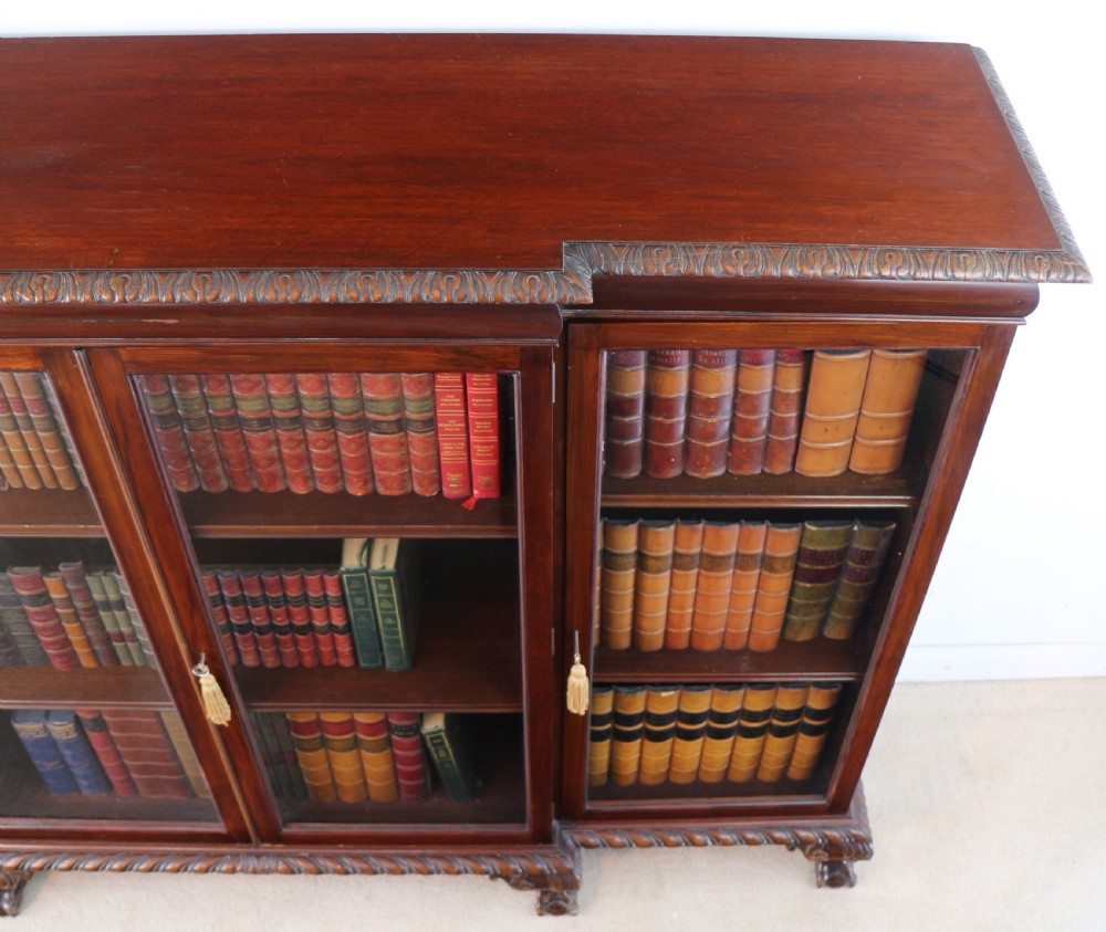 Victorian Breakfront Carved Mahogany Glazed Bookcase View XXII