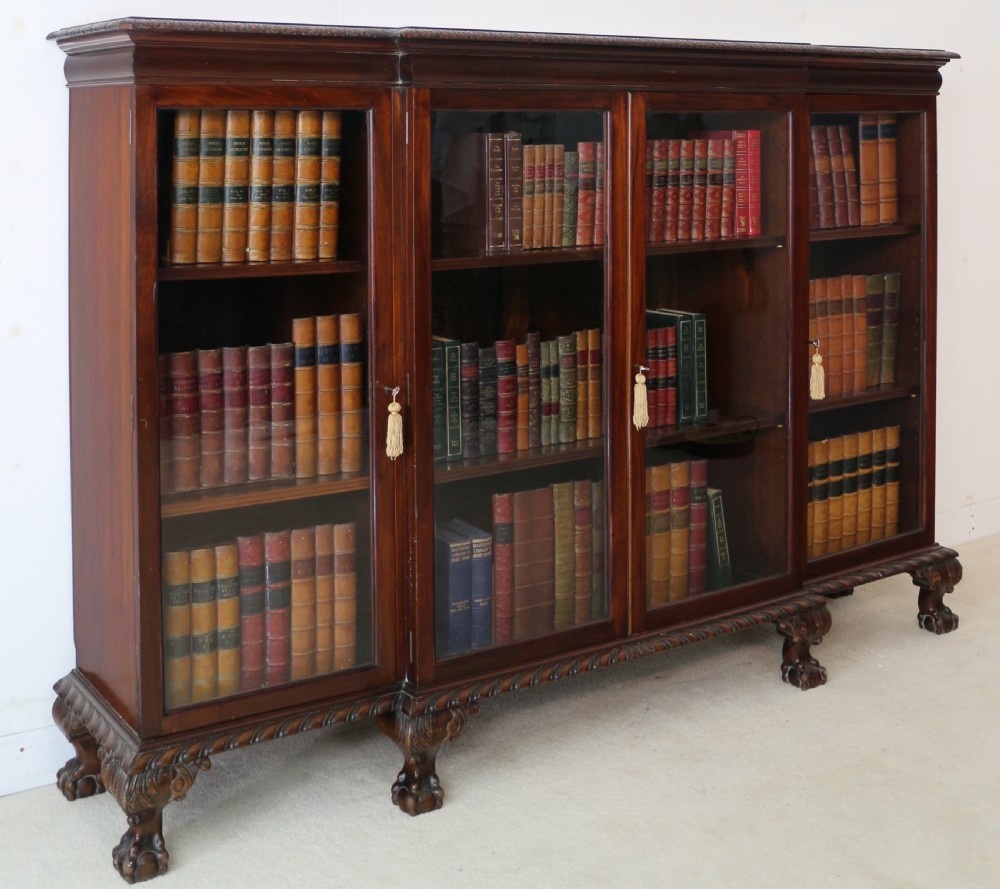 Victorian Breakfront Carved Mahogany Glazed Bookcase View XXV