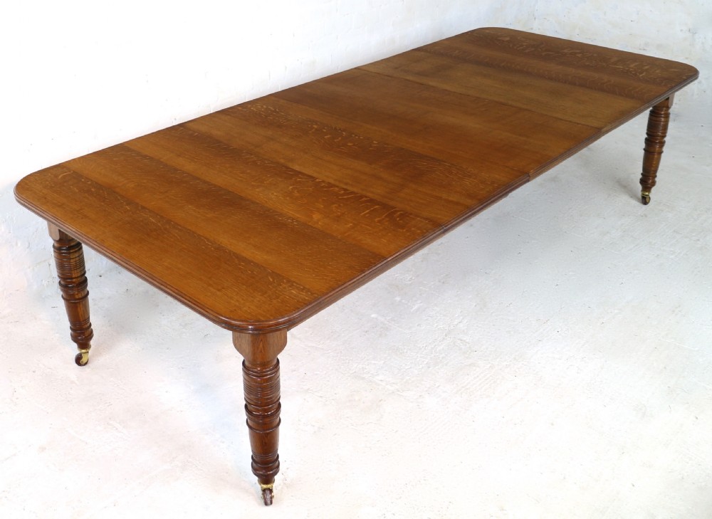 Victorian Oak Extending Dining Table & 3 Leaves, 10ft/seats 12 View II