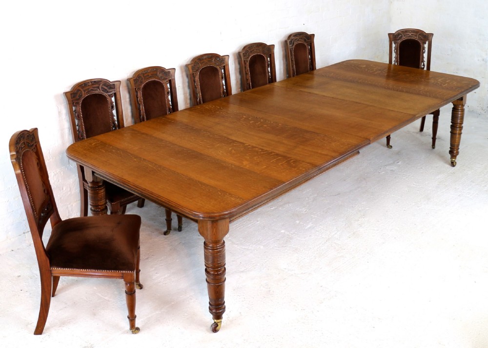 Victorian Oak Extending Dining Table & 3 Leaves, 10ft/seats 12 View III