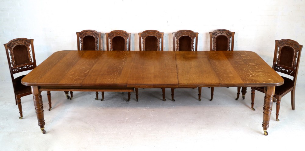 Victorian Oak Extending Dining Table & 3 Leaves, 10ft/seats 12 View IV