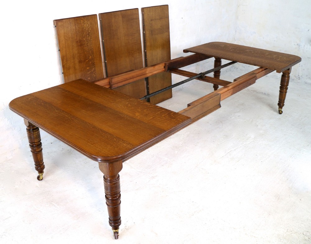 Victorian Oak Extending Dining Table & 3 Leaves, 10ft/seats 12 View XIV