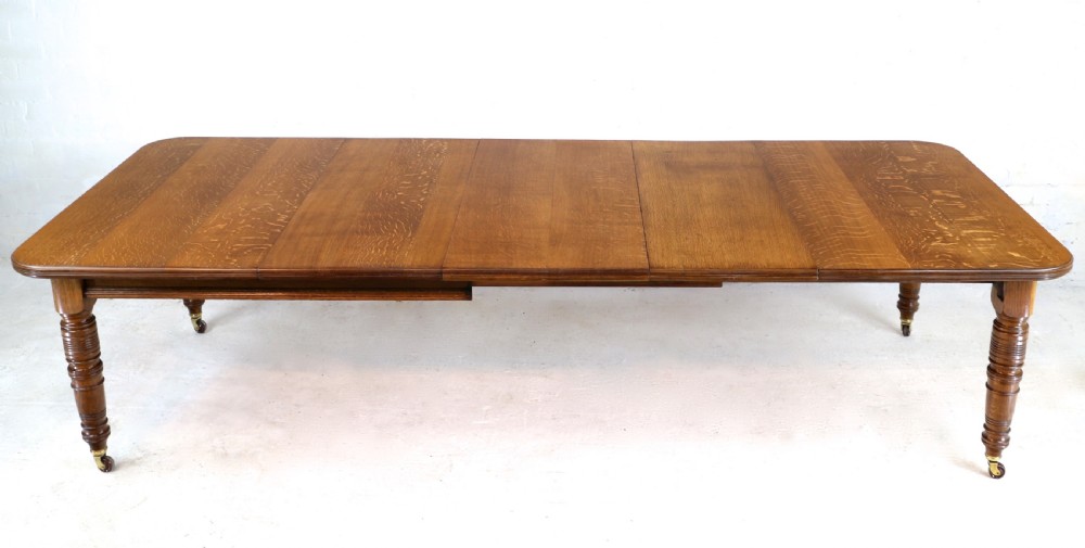 Victorian Oak Extending Dining Table & 3 Leaves, 10ft/seats 12 View XVI