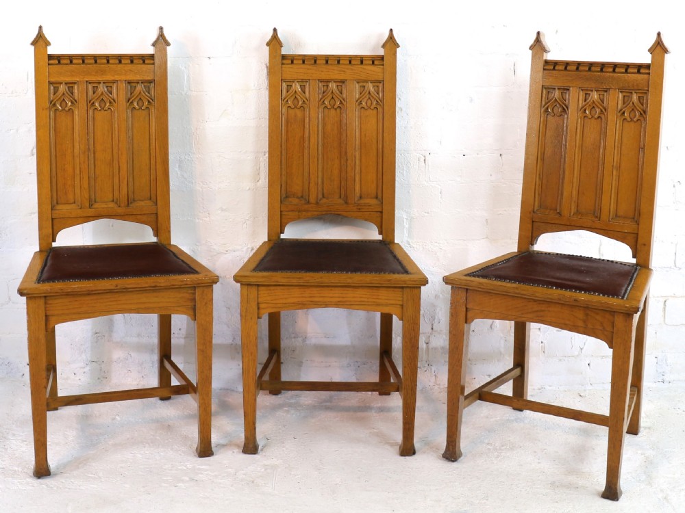 Set of Twelve Gothic Revival Arts & Crafts Oak Dining Chairs, Attributed to Shapland & Petter (12) View IV