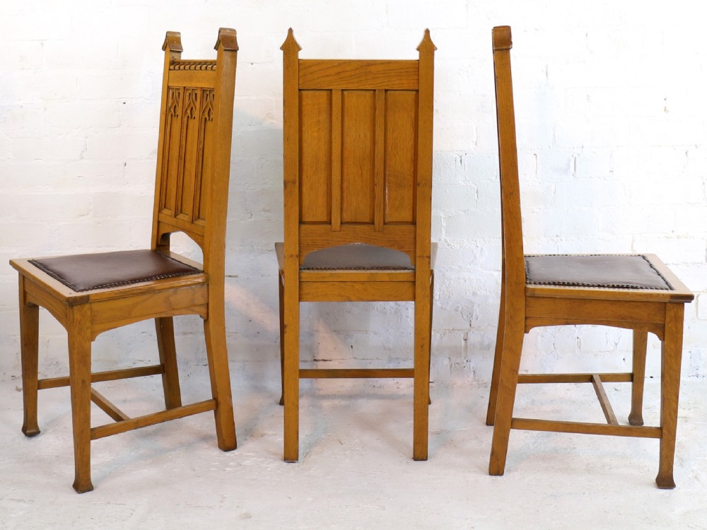 Set of Twelve Gothic Revival Arts & Crafts Oak Dining Chairs, Attributed to Shapland & Petter (12) View V