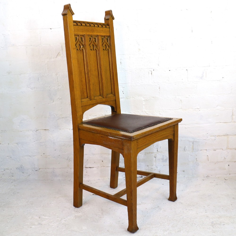 Set of Twelve Gothic Revival Arts & Crafts Oak Dining Chairs, Attributed to Shapland & Petter (12) View VII