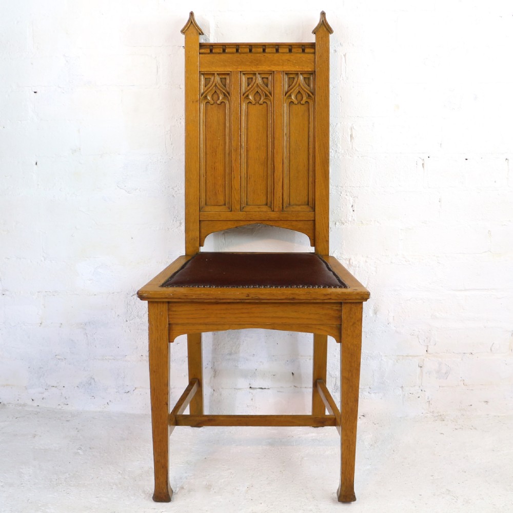 Set of Twelve Gothic Revival Arts & Crafts Oak Dining Chairs, Attributed to Shapland & Petter (12) View VIII
