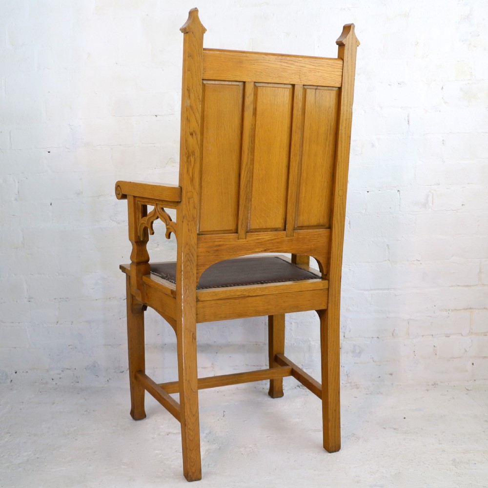 Set of Twelve Gothic Revival Arts & Crafts Oak Dining Chairs, Attributed to Shapland & Petter (12) View XVI