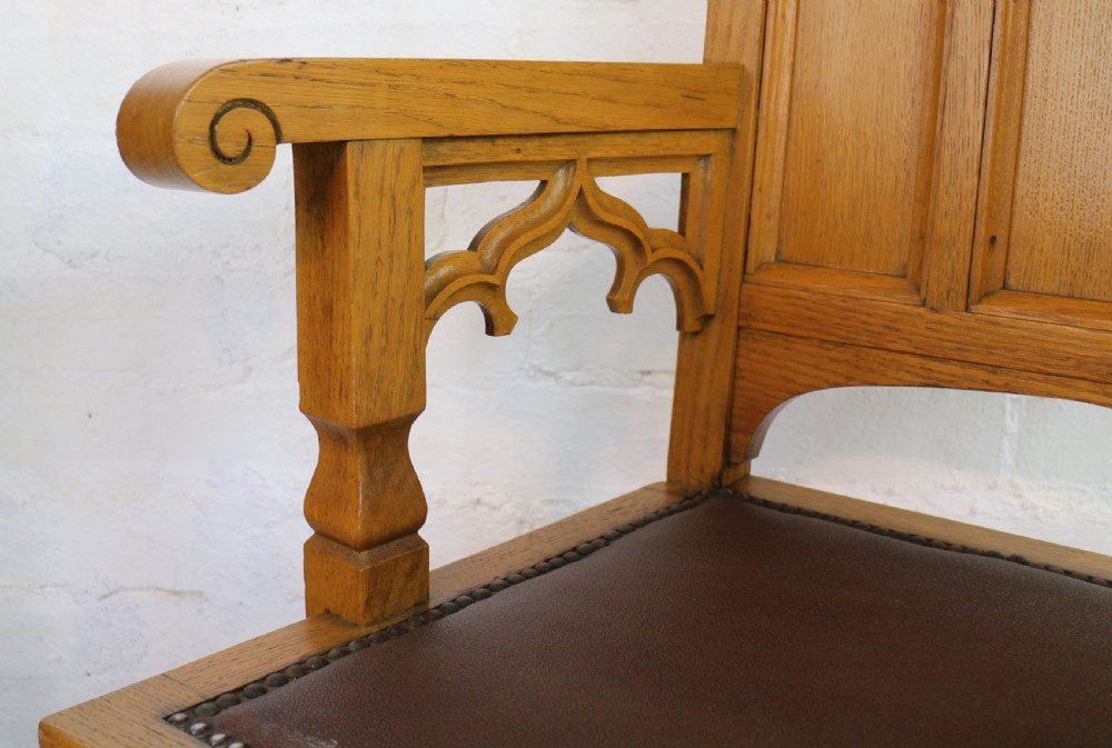 Set of Twelve Gothic Revival Arts & Crafts Oak Dining Chairs, Attributed to Shapland & Petter (12) View XVIII