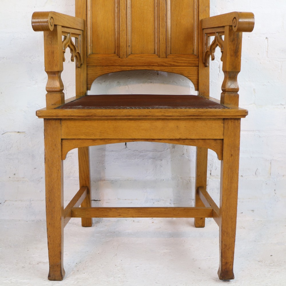 Set of Twelve Gothic Revival Arts & Crafts Oak Dining Chairs, Attributed to Shapland & Petter (12) View XXIII