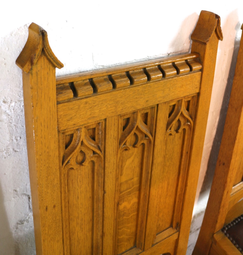 Set of Twelve Gothic Revival Arts & Crafts Oak Dining Chairs, Attributed to Shapland & Petter (12) View XXIV
