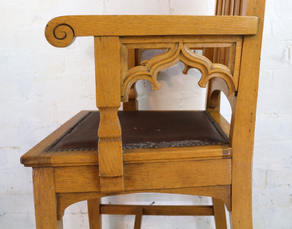 Set of Twelve Gothic Revival Arts & Crafts Oak Dining Chairs, Attributed to Shapland & Petter (12) View XXVI