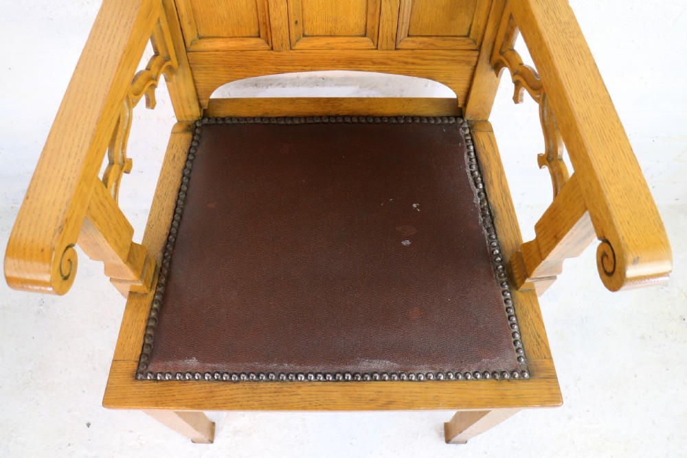 Set of Twelve Gothic Revival Arts & Crafts Oak Dining Chairs, Attributed to Shapland & Petter (12) View XXVII