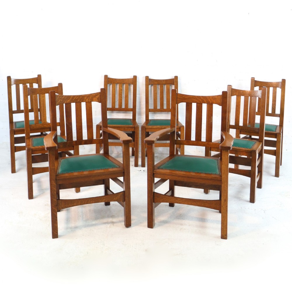 Set of Eight American Arts & Crafts Mission Oak Dining Chairs by Stickley Brothers (8)
