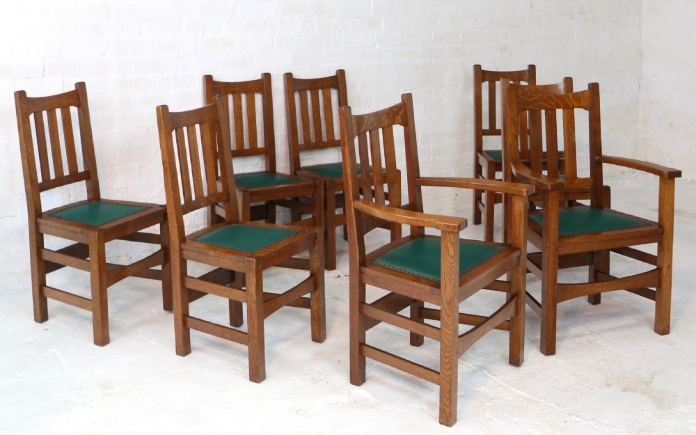 Set of Eight American Arts & Crafts Mission Oak Dining Chairs by Stickley Brothers (8) View II