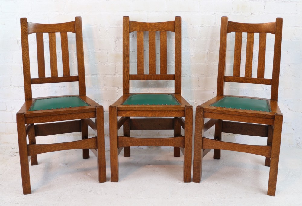 Set of Eight American Arts & Crafts Mission Oak Dining Chairs by Stickley Brothers (8) View III