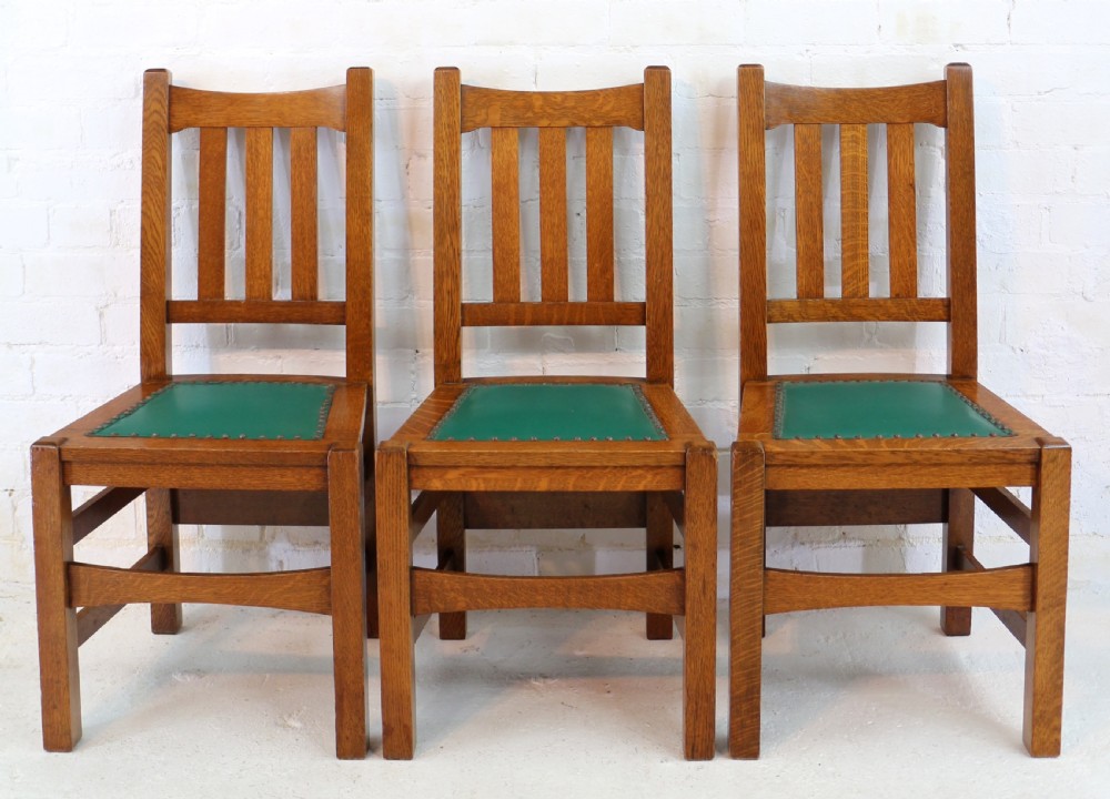 Set of Eight American Arts & Crafts Mission Oak Dining Chairs by Stickley Brothers (8) View V
