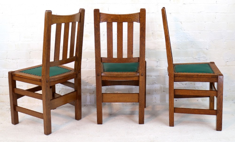 Set of Eight American Arts & Crafts Mission Oak Dining Chairs by Stickley Brothers (8) View VII