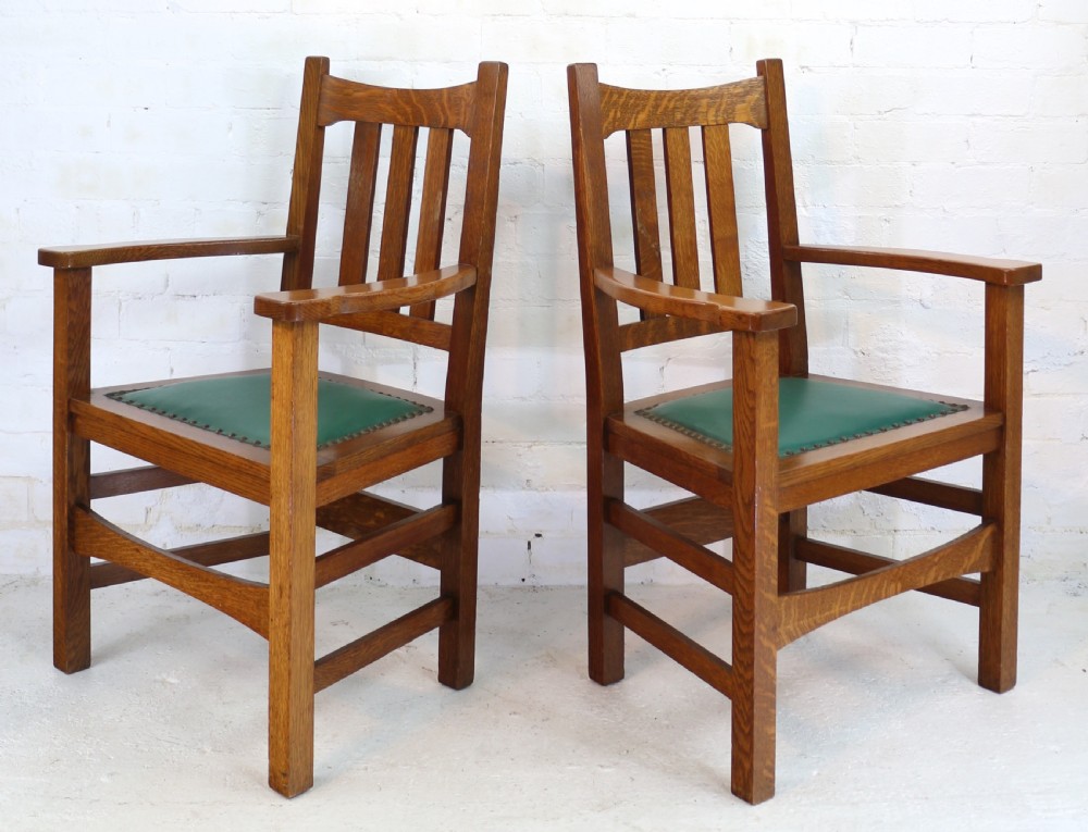 Set of Eight American Arts & Crafts Mission Oak Dining Chairs by Stickley Brothers (8) View XIV