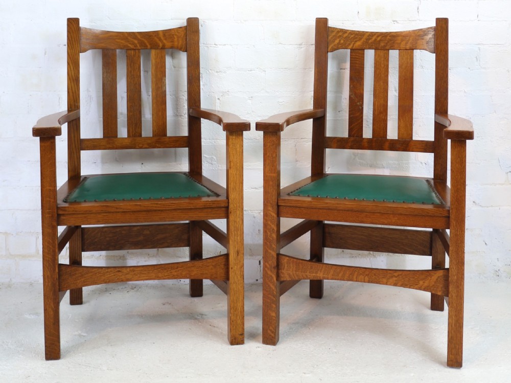 Set of Eight American Arts & Crafts Mission Oak Dining Chairs by Stickley Brothers (8) View XV