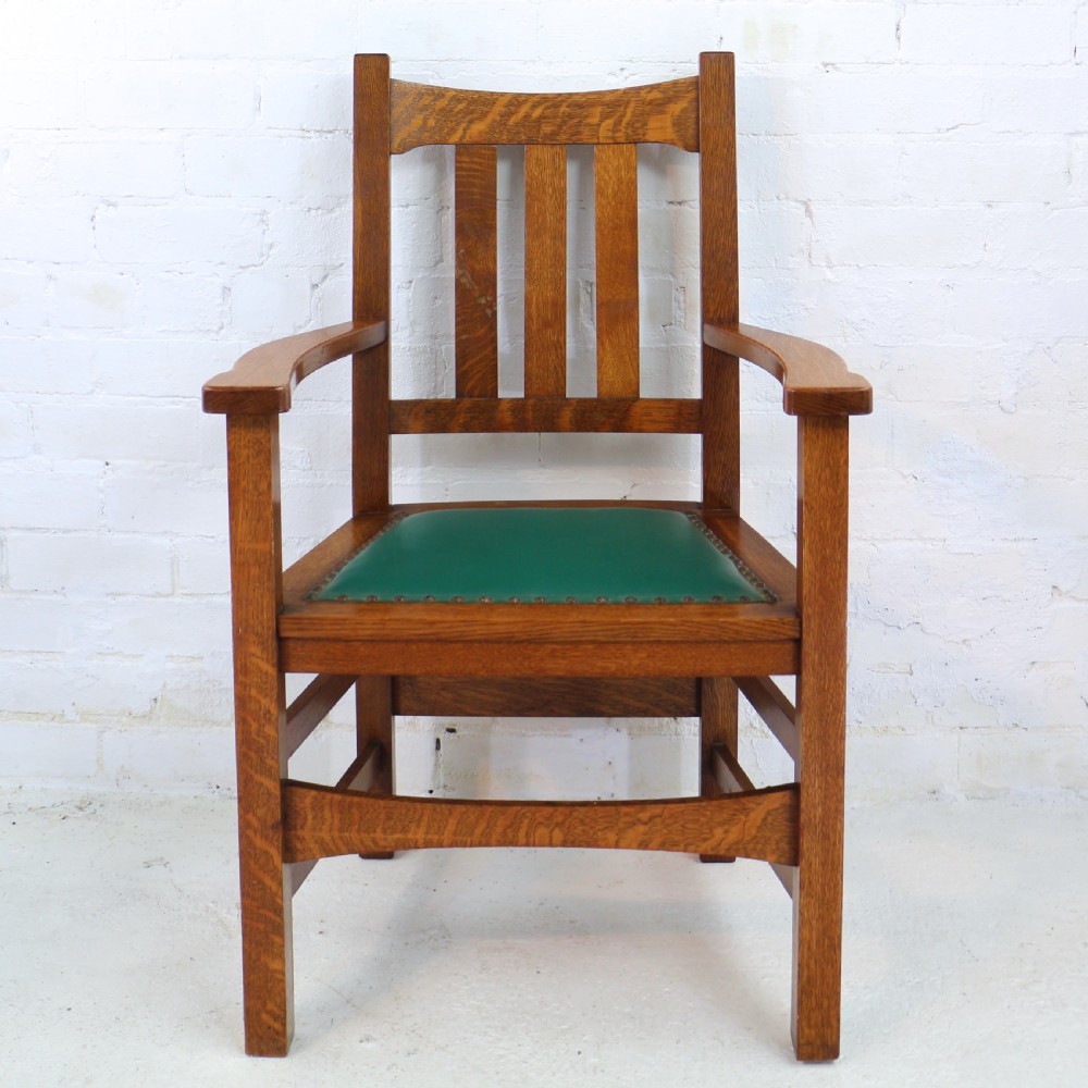 Set of Eight American Arts & Crafts Mission Oak Dining Chairs by Stickley Brothers (8) View XXI
