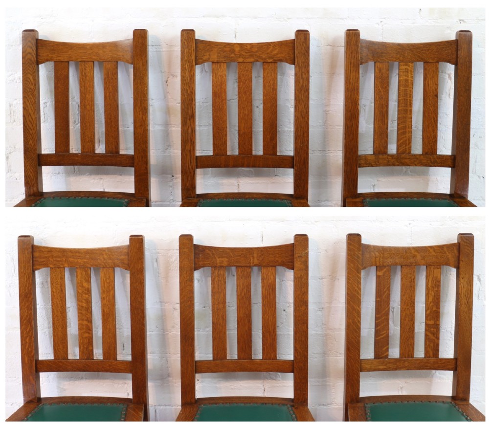 Set of Eight American Arts & Crafts Mission Oak Dining Chairs by Stickley Brothers (8) View XXV