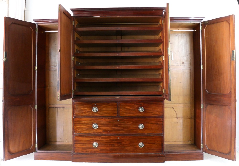 Regency Mahogany Gentleman’s Breakfront Linen Press Wardrobe View XXI