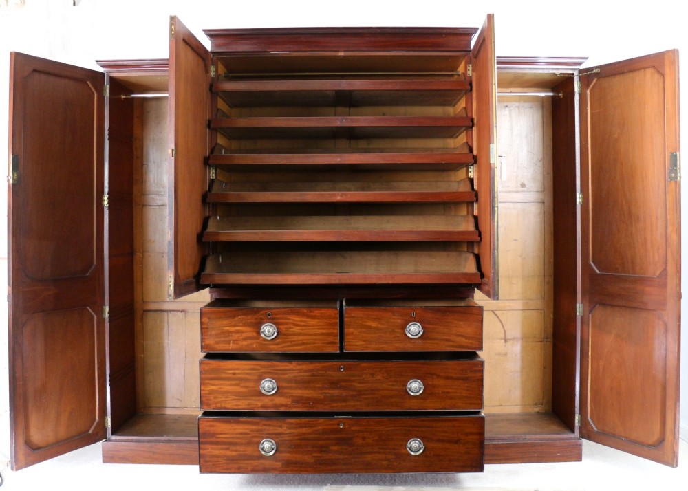 Regency Mahogany Gentleman’s Breakfront Linen Press Wardrobe View XXII
