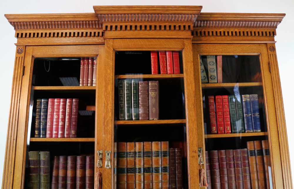 Victorian Art Nouveau Oak Breakfront Bookcase Attributed to Maple & Co View V