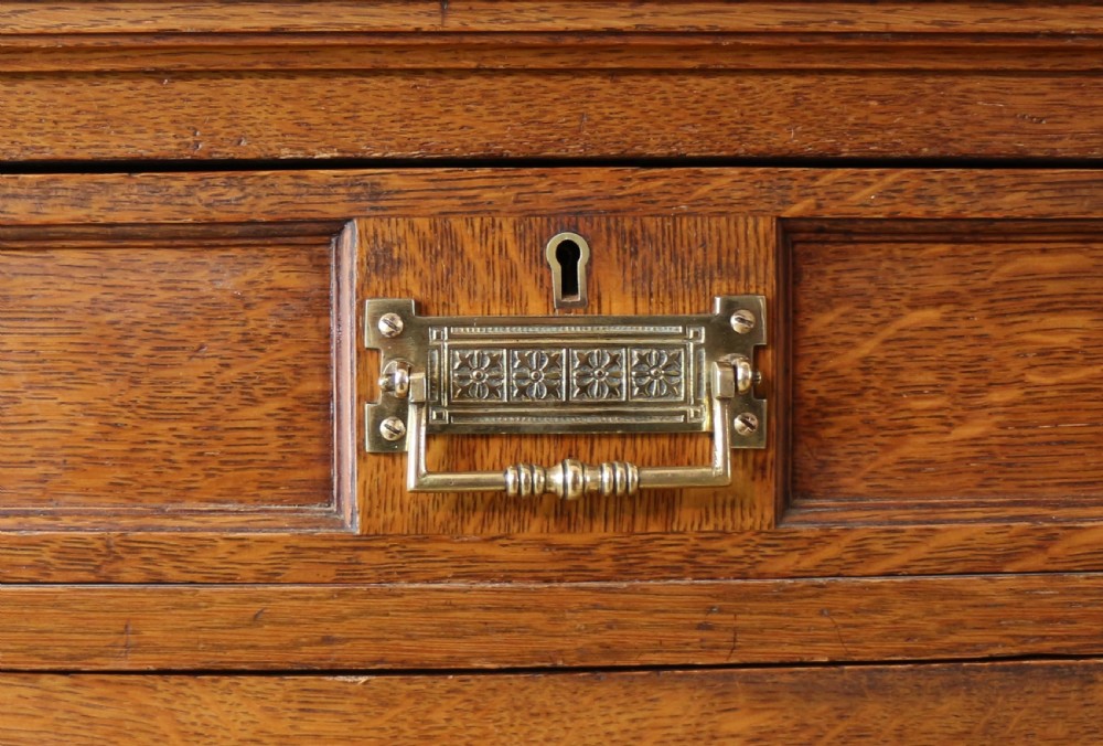 Victorian Art Nouveau Oak Breakfront Bookcase Attributed to Maple & Co View XVI
