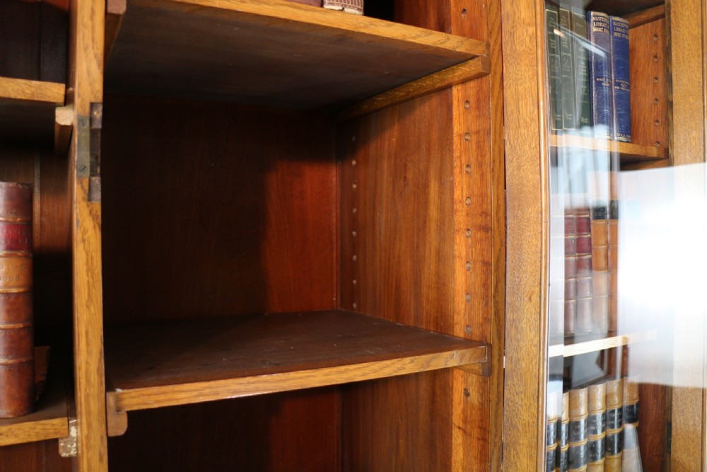 Victorian Art Nouveau Oak Breakfront Bookcase Attributed to Maple & Co View XXI