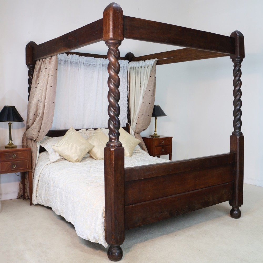 Victorian Arts & Crafts Oak Four Poster King Size Bed