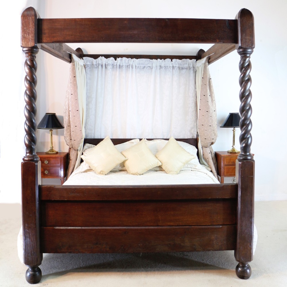 Victorian Arts & Crafts Oak Four Poster King Size Bed View II