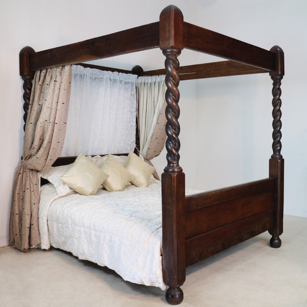 Victorian Arts & Crafts Oak Four Poster King Size Bed View III